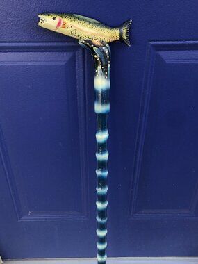UNIQUE HANDMADE Wooden FISH Handle Cane 36" Height